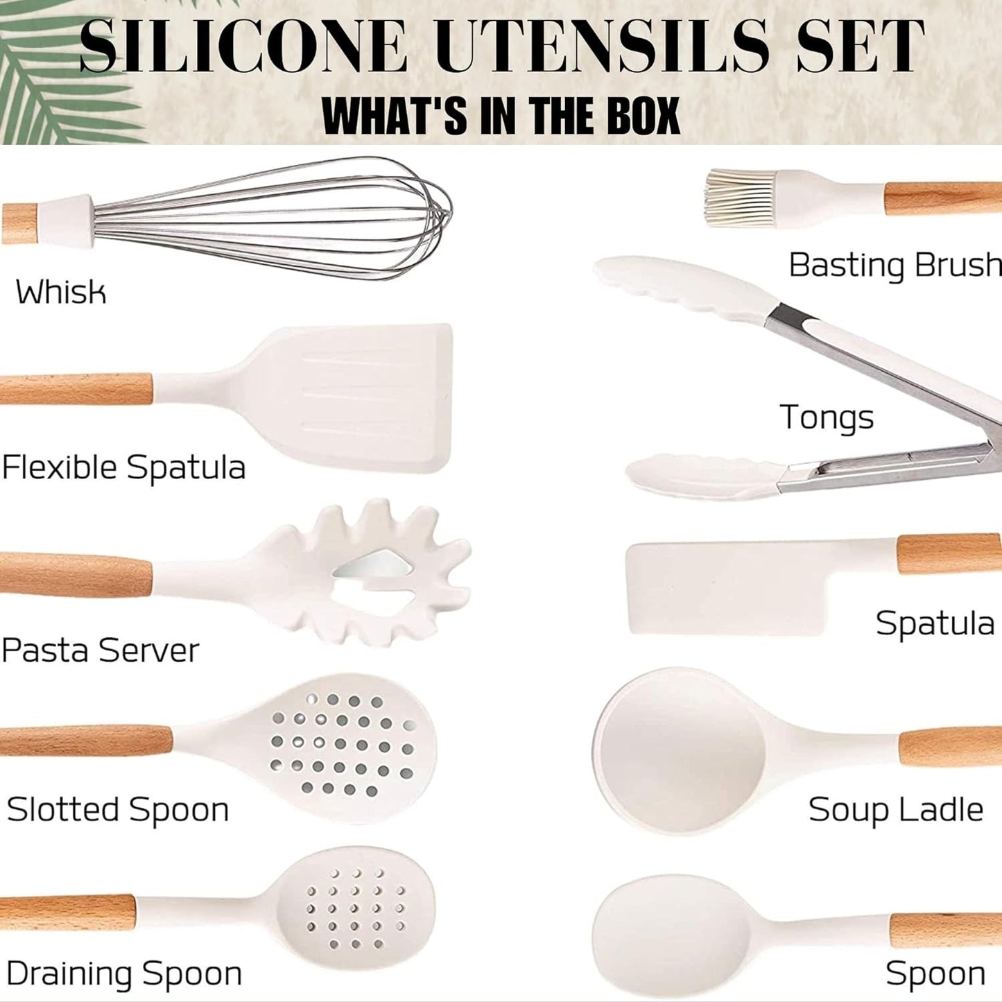 Silicone Kitchen Utensils Set, Heat-Resistant Silicone Utensils for Cooking, Silicone Cooking Utensils, White Utensils Set, Silicone Utensil Set, Silicone Whisk, Cooking Utensils Set