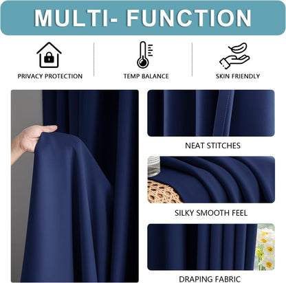 Blackout Curtains for Living Room, Thermal Insulated Rod Pocket Window Drapes for Bedroom, 2 Panels (42X84 Inch, Navy Blue)