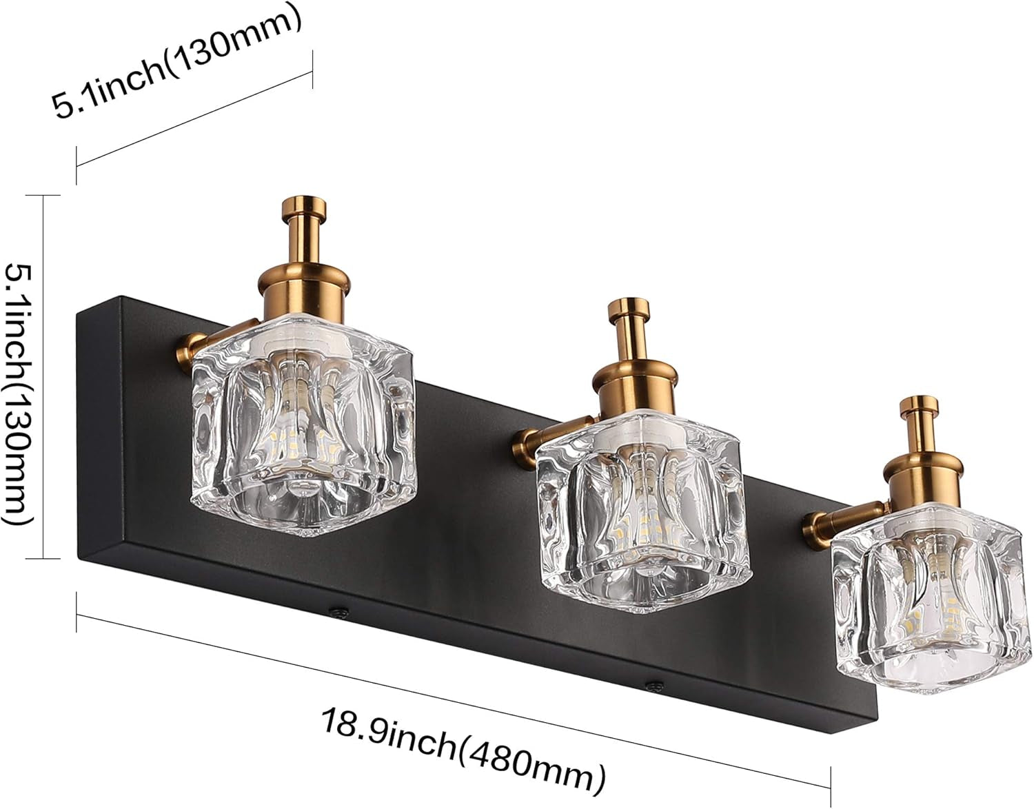 Modern Black Bathroom Vanity Light Fixtures over Mirror LED Crystal 3 Light Bath Wall Lighting(Exclude Bulb)