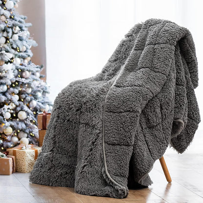 Shaggy Long Fur Faux Fur Weighted Blanket, Cozy and Fluffy Plush Sherpa Long Hair Blanket for Adult 15Lbs, Fluffy Fuzzy Sherpa Reverse Heavy Blanket for Bed, Couch, Grey, 60 X 80 Inches