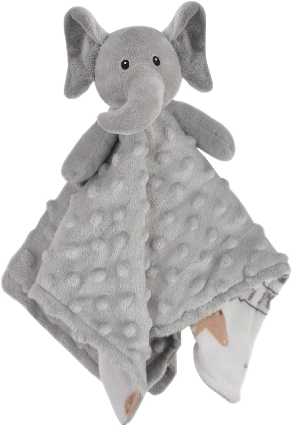 Elephant Baby Security Blanket Soft Minky Dot Fabric Lovey Blanket with Lovely Animal Pattern Backing, Stuffed Plush Cuddle Newborn Blankie 14 Inch