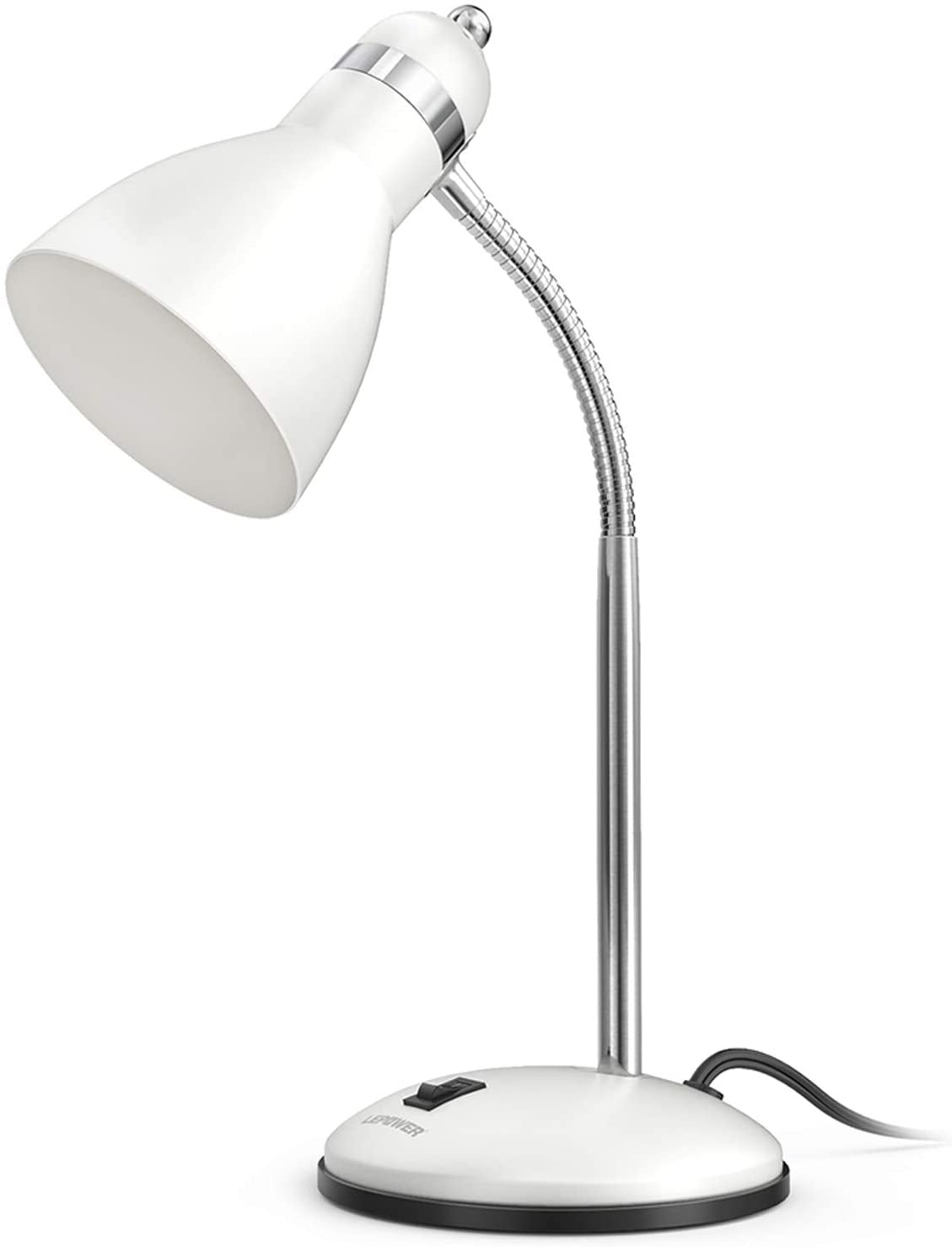 Metal Desk Lamp, Adjustable Goose Neck Table Lamp, Eye-Caring Study Desk Lamps for Bedroom, Study Room and Office (White)