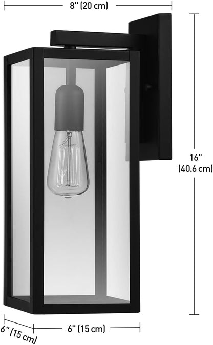 44176 Bowery 1-Light Outdoor Indoor Wall Sconce, Matte Black, Clear Glass Shade 16