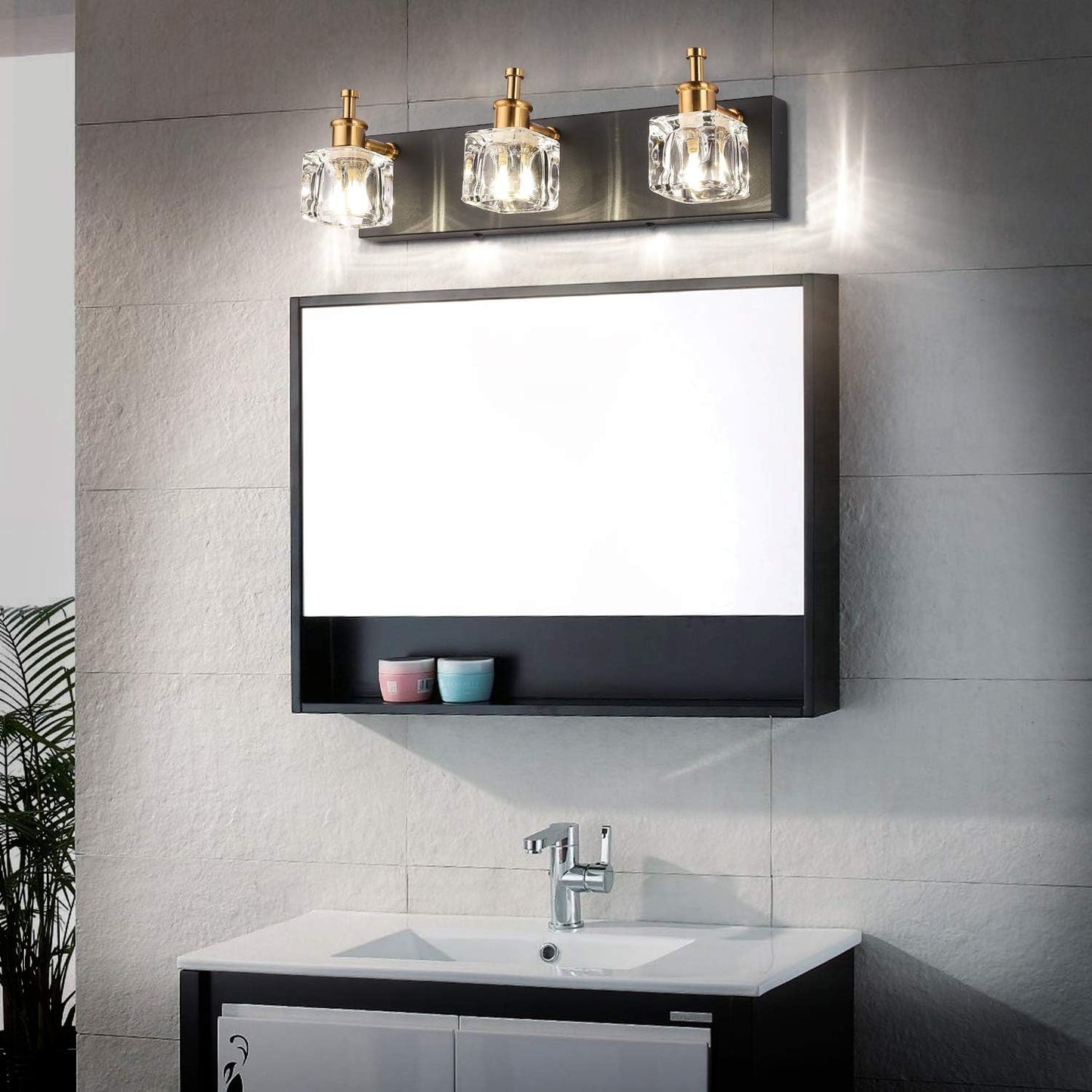 Modern Black Bathroom Vanity Light Fixtures over Mirror LED Crystal 3 Light Bath Wall Lighting(Exclude Bulb)