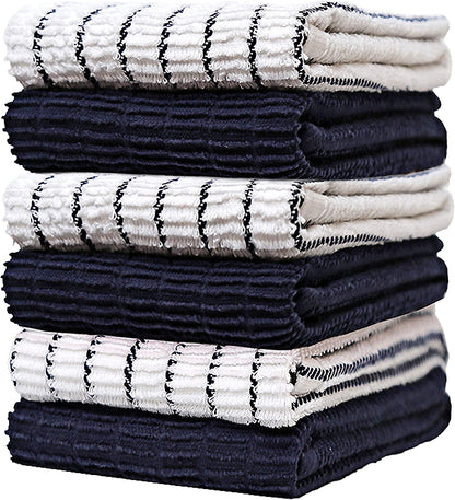 Pack of 6 Premium Bright Kitchen Towels Set - Striped Chef Weave Kitchen Hand Towels - Large, 380 GSM, Extra Absorbent - Dish Towels for Drying Dishes - Cotton Tea Towels - Kitchen Hand Towels - Navy