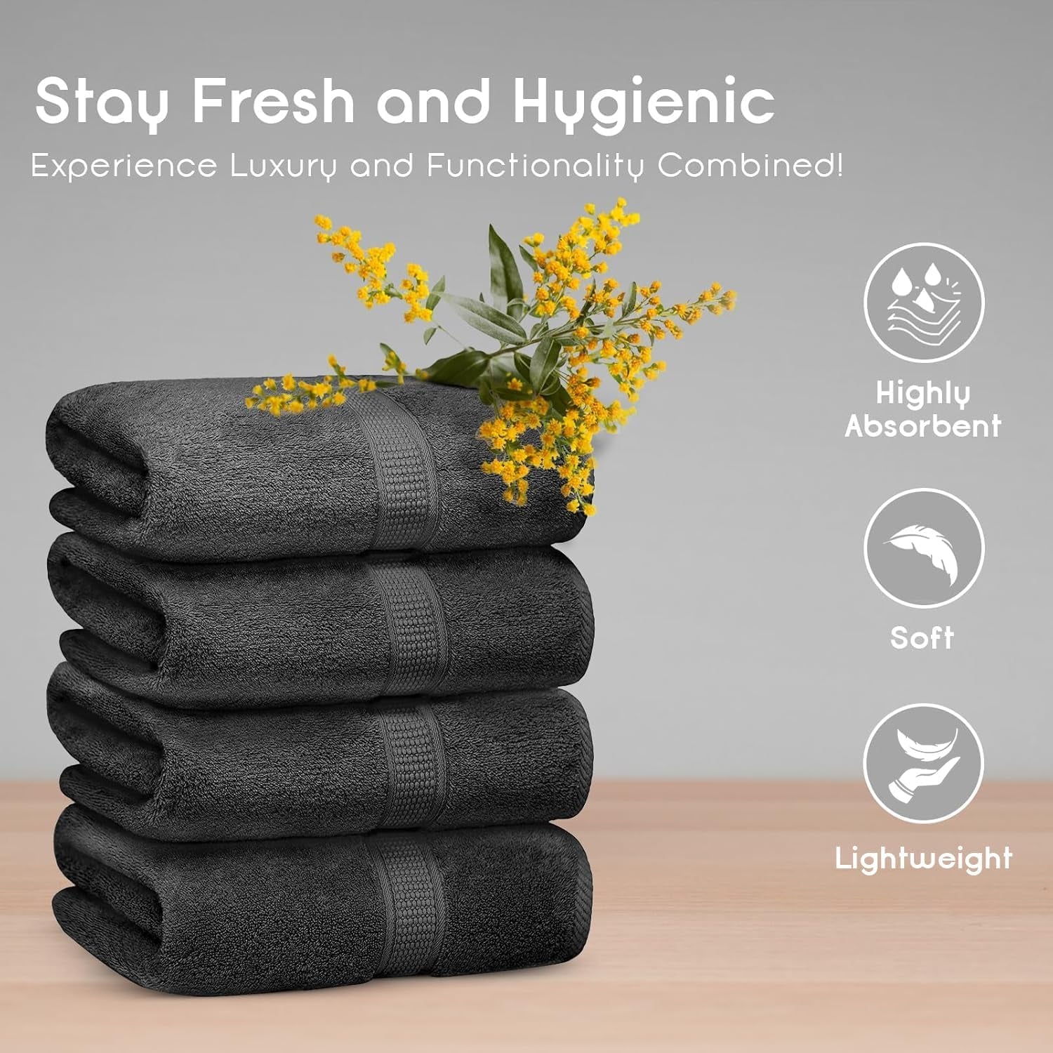 Towels 4-Piece Large Premium Bath Towels Set - Suitable for Sensitive Skin & Daily Use - Soft, Quick Drying & Highly Absorbent Towels for Bathroom, Gym, Hotel & Spa - 30" X 52"-Grey