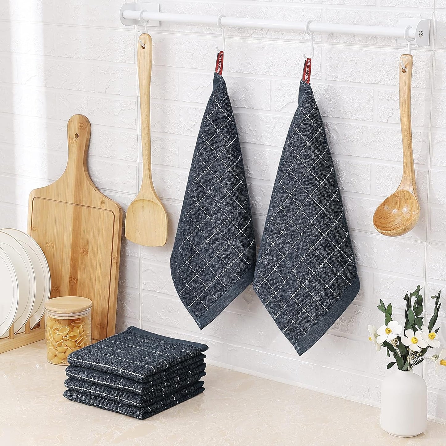 100% Cotton Terry Kitchen Dish Cloths, Ultra Soft and Absorbent Dish Towels for Kitchen, Suitable for Drying and Washing Dishes, 6 Pack, 12 X 12 Inches, Dark Grey