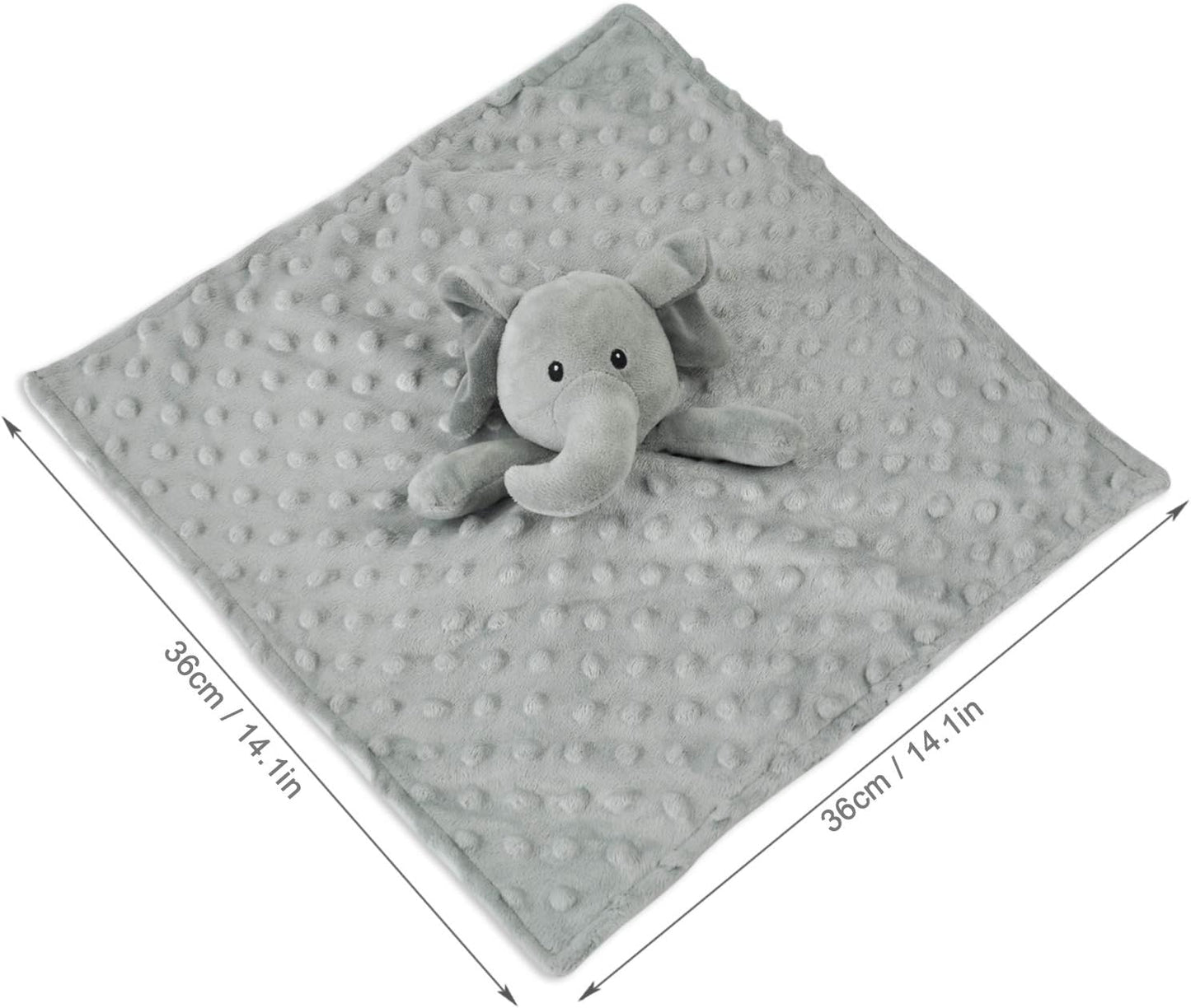 Elephant Baby Security Blanket Soft Minky Dot Fabric Lovey Blanket with Lovely Animal Pattern Backing, Stuffed Plush Cuddle Newborn Blankie 14 Inch