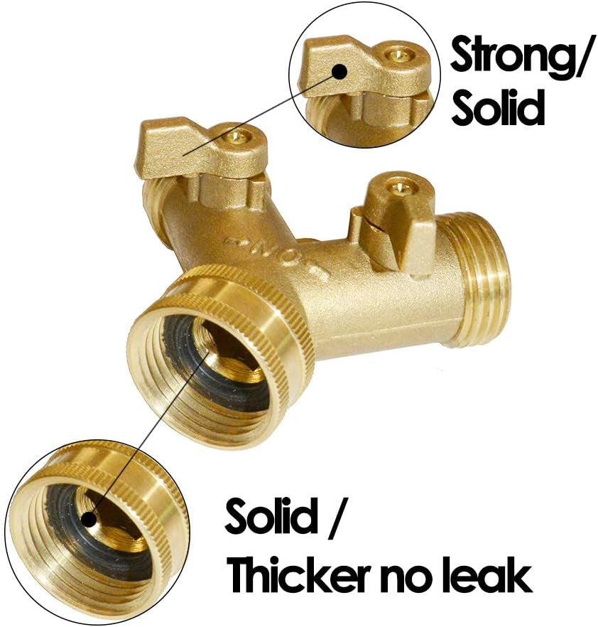 Garden Hose Y Valve Hose Splitter Brass Hose Splitter with Solid Brass Handle Brass Y Valve Water Garden Hose Adapter 2 Way Y Valve 3/4" GHT Thread Extra 4 Presure Washers (1)