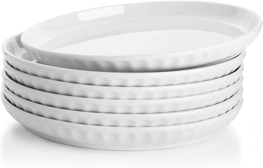 Ceramic Plates Set, 10 Inch Dinner Plates Porcelain Plates for Kitchen, Dinnerware Dishes, Microwave, Oven, and Dishwasher Safe Scratch Resistant Set of 6 Kitchen Porcelain Dish, White