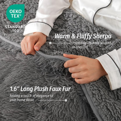 Shaggy Long Fur Faux Fur Weighted Blanket, Cozy and Fluffy Plush Sherpa Long Hair Blanket for Adult 15Lbs, Fluffy Fuzzy Sherpa Reverse Heavy Blanket for Bed, Couch, Grey, 60 X 80 Inches