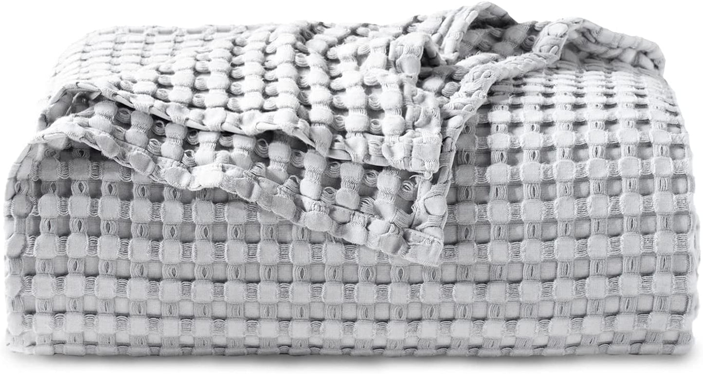 Cooling Cotton Waffle Queen Size Blanket - Lightweight Breathable Blanket of Rayon Derived from Bamboo for Hot Sleepers, Luxury Throws for Bed, Couch and Sofa, Grey, 90X90 Inches