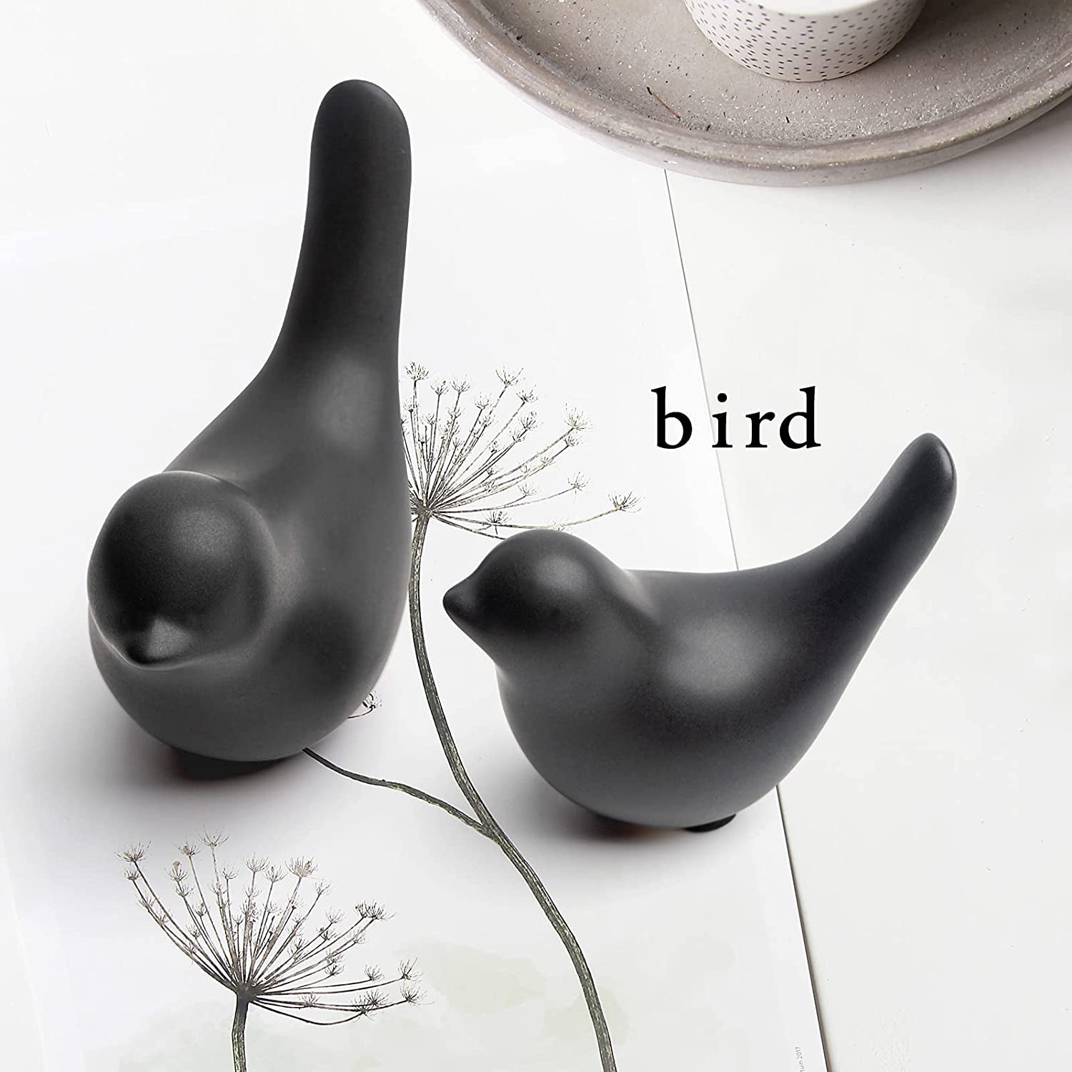 Small Animal Statues Home Decor Modern Style Birds Decorative Ornaments for Living Room, Bedroom, Office Desktop, Cabinets (Black 2Pcs)