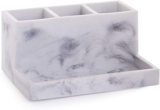 Multi Purpose 3 Compartment Organizer with Tray - Makeup Brush Holder Makeup Brush Organizer Holder Makeup Holder Organizer Toothbrush Holder Marble Bathroom Accessories (Matte Marble)