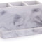 Multi Purpose 3 Compartment Organizer with Tray - Makeup Brush Holder Makeup Brush Organizer Holder Makeup Holder Organizer Toothbrush Holder Marble Bathroom Accessories (Matte Marble)