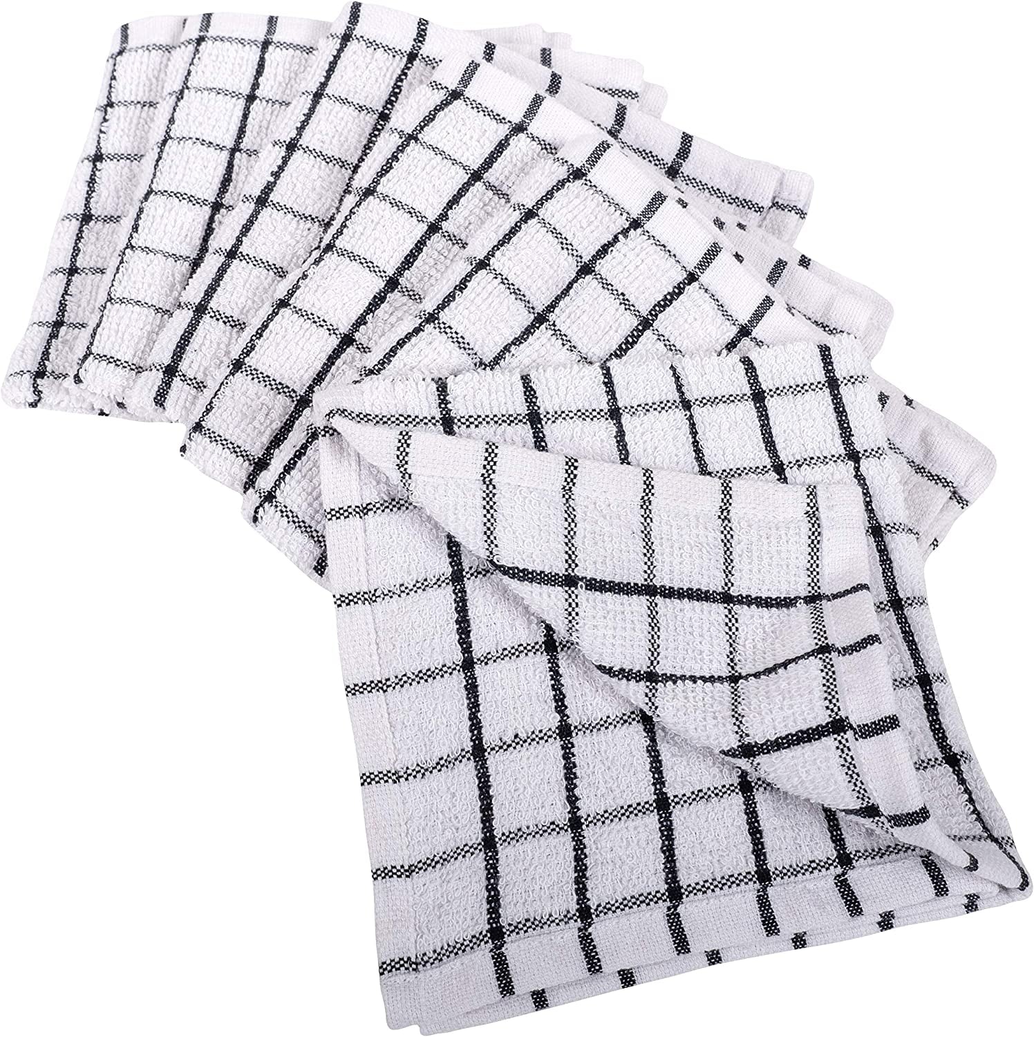 Pantry 100% Cotton Checkered Grid Dish Cloths | Set of 6, 12 X 12 Inches | Absorbent and Machine Washable | Perfect for Cleaning Counters, and Any Household Spills - Black