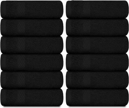 Luxury Cotton Washcloths Set 12 Pack - Hotel Quality Cleansing Face Towels Set, Black Small Bathroom Hand Towels | 12 Pack | Black