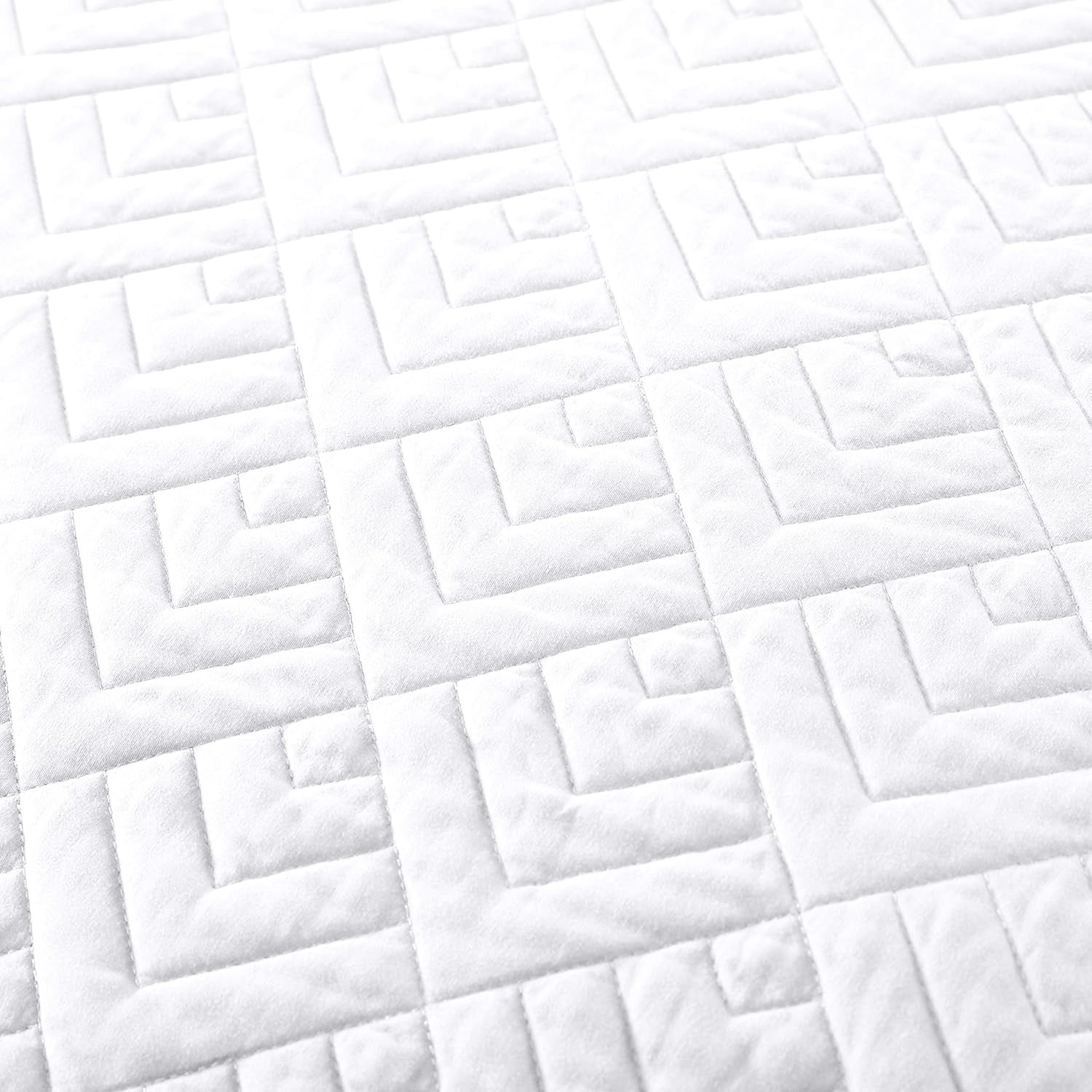 Quilt Set Full/Queen Size White 3 Piece,Lightweight Soft Coverlet Squares Pattern Bedspread Set for All Seasons(1 Quilt,2 Pillow Shams)