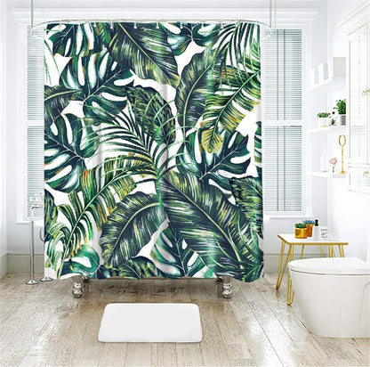 Green Shower Curtain, Tropical Shower Curtain, Plant Shower Curtain, Leaf Shower Curtain, Botanical Shower Curtain Set with 12 Hooks, Jungle Shower Curtain for Bathroom Decor, 72X84 Inches