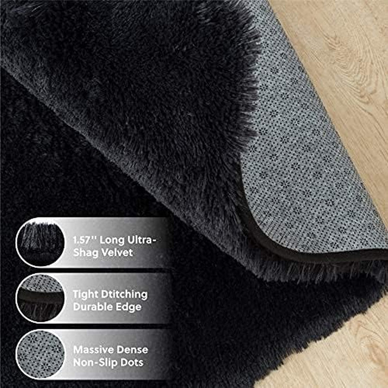 Shag Area Rug for Bedroom - Fluffy Black Rug for Living Room 4 X 5 Feet - Soft, Fuzzy, Black Shaggy Rugs for Bedroom