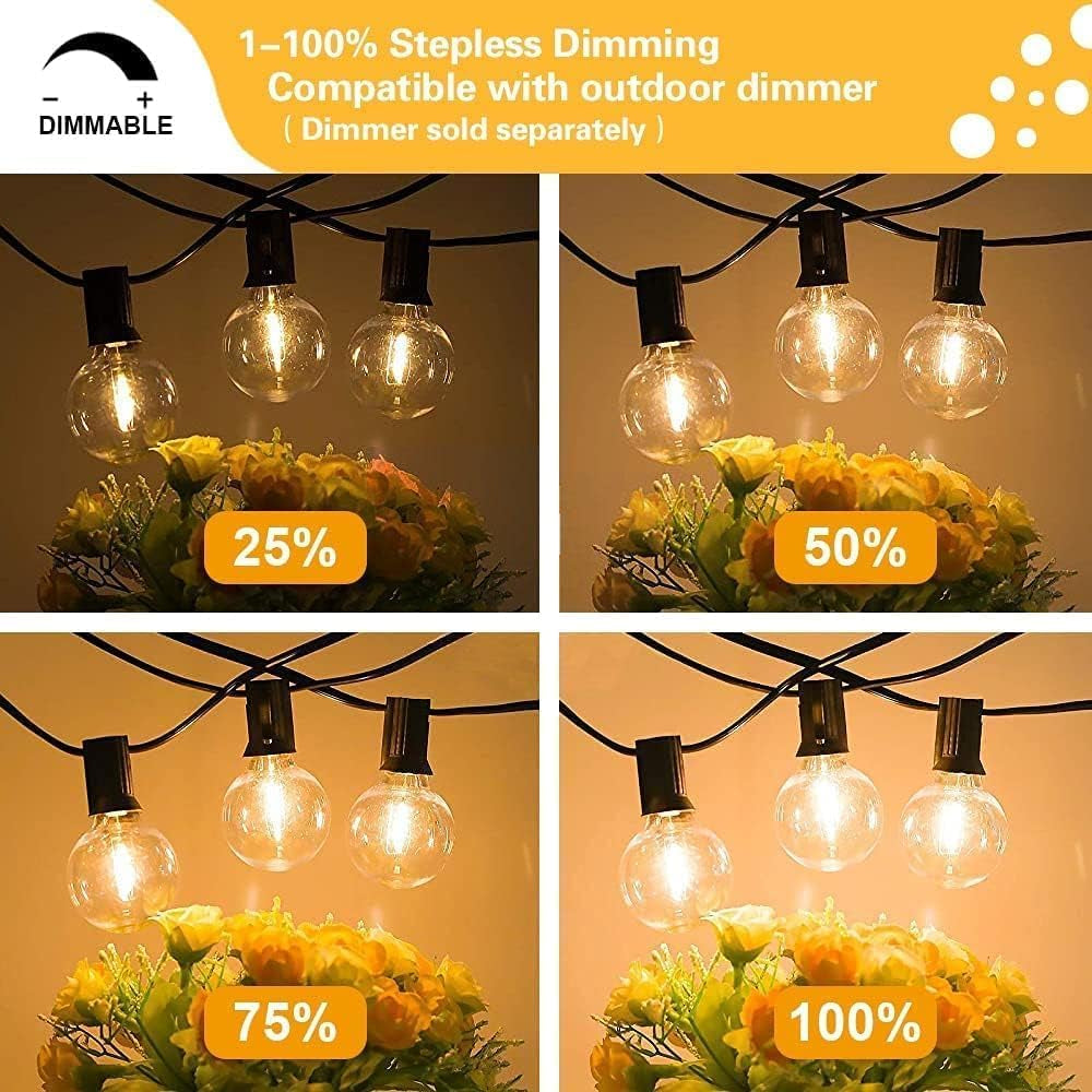 29FT Globe Outdoor String Lights, Shatterproof Patio Lights with 15 Dimmable Plastic Bulbs, Waterproof Hanging Lights String for Porch Backyard Cafe, E12 Socket Base