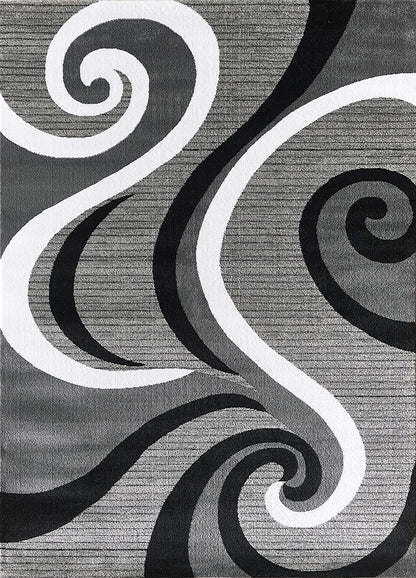 Modern Area Rug Swirls Carpet Bedroom Living Room Contemporary Dining Accent Sevilla Collection 4817 (4X6, Grey Black)