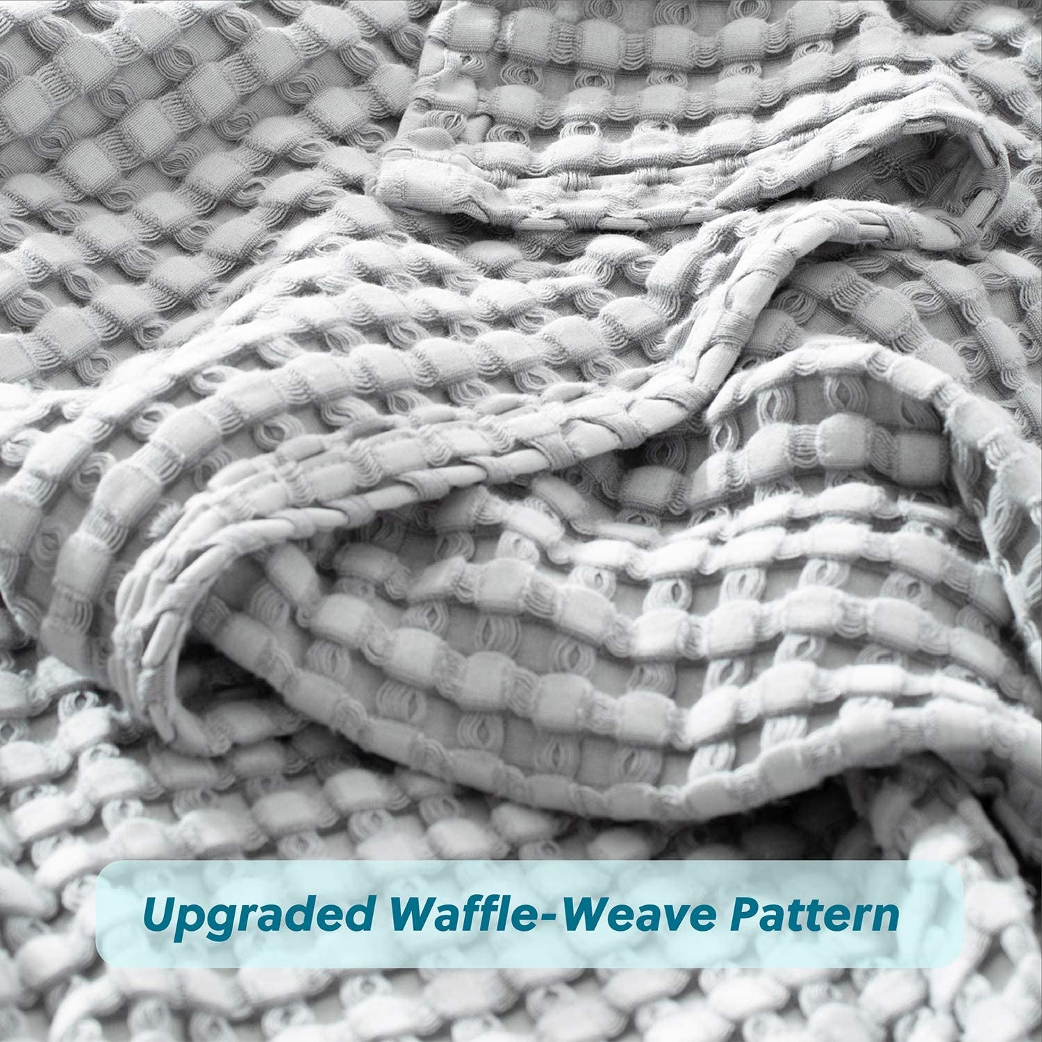 Cooling Cotton Waffle Queen Size Blanket - Lightweight Breathable Blanket of Rayon Derived from Bamboo for Hot Sleepers, Luxury Throws for Bed, Couch and Sofa, Grey, 90X90 Inches