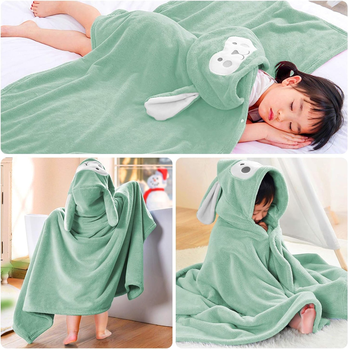 Baby Bath Towel Ultra Soft Hooded Towel Highly Absorbent Bathrobe Blanket Toddlers Shower Gifts for Boys Girls- 27.5" X 55" (Green)