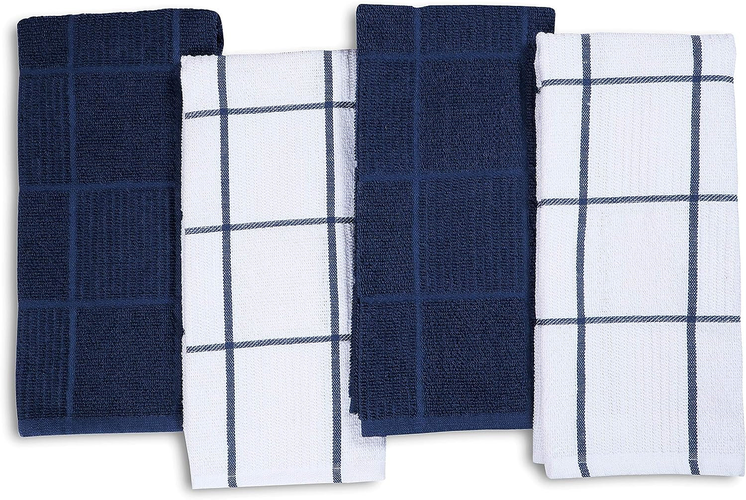 Kitchen Towels Set of 4 - Fast Absorbing, Quick Dry & Super Soft Terry Cotton Dish Towel with Hanging Loop for Cleaning and Drying Dish (16 X 26 Inches - Blue)