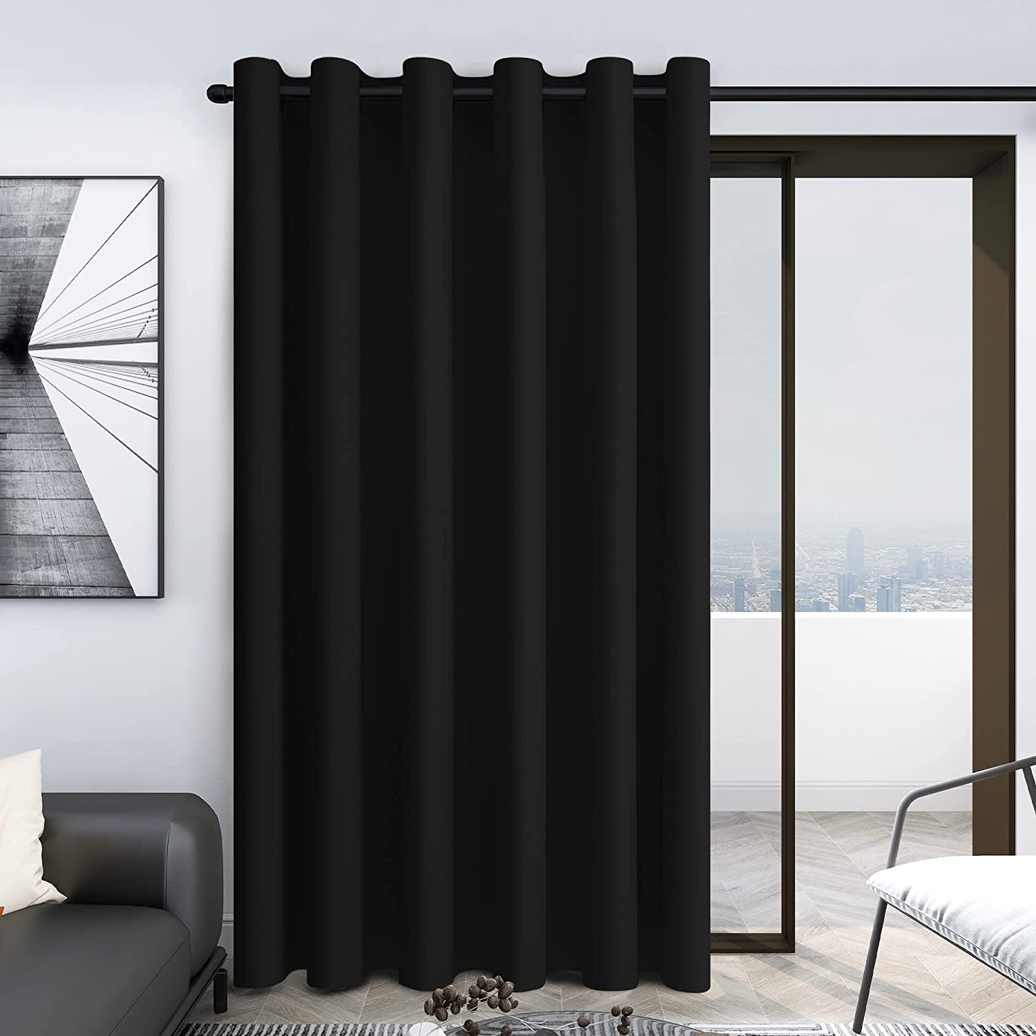 Blackout Curtains, Solid Room Darkening Curtains for Living Room, Thermal Insutaled Drapes for Kitchen Patio Door Nursery, Grommet Top (Black, 80X84 Inch, 1 Panel)