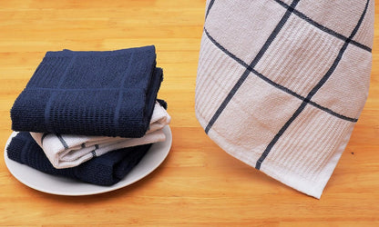 Kitchen Towels Set of 4 - Fast Absorbing, Quick Dry & Super Soft Terry Cotton Dish Towel with Hanging Loop for Cleaning and Drying Dish (16 X 26 Inches - Blue)