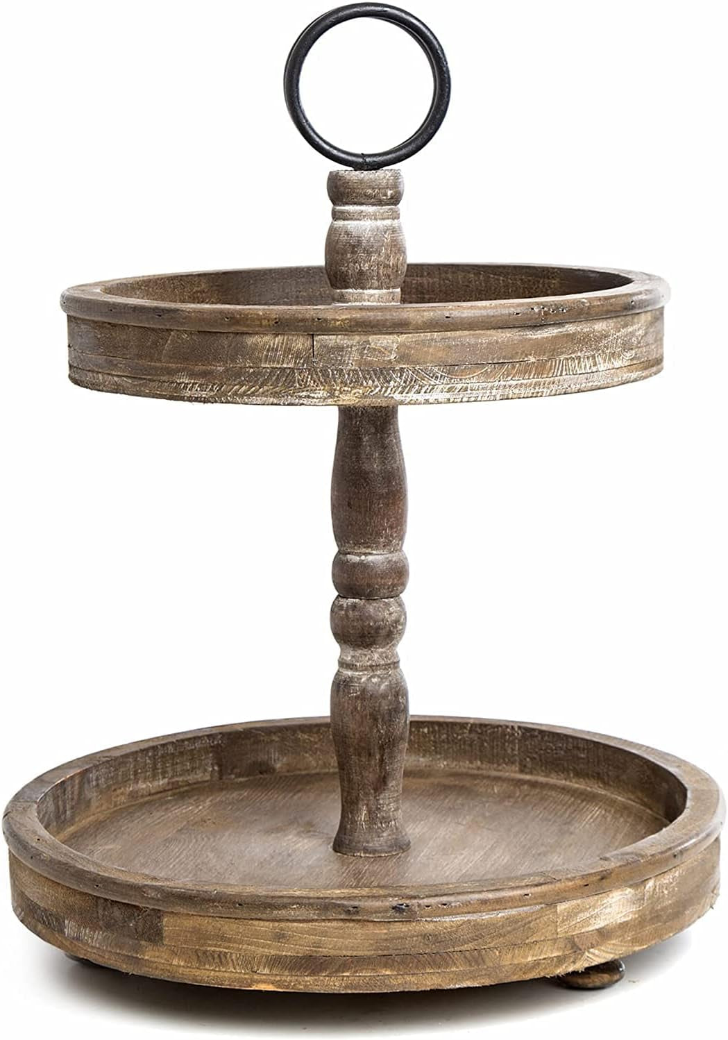 Wood 2 Tiered Tray | Rustic Farmhouse Decor | Rustic Serving Cake Stand | Galvanized Kitchen Table | Fall Decor | Food and Party Display(Brown)