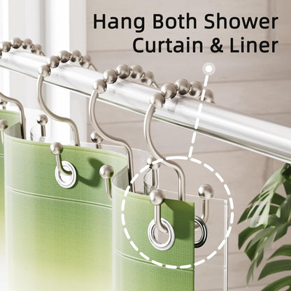 Shower Curtain Rings, Rust-Resistant Metal Double Shower Hooks for Curtain Rolling Shower Curtain Hooks Rings Shower Rings for Bathroom Shower Curtain Rod, Matte Nickel, Set of 12 Rings