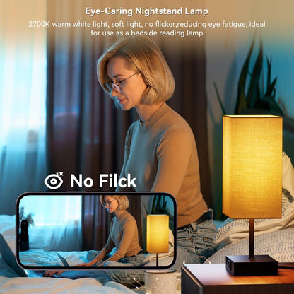 Table Lamp with USB C USB a Port,Square Touch Lamp for Bedroom with 3 Way Dimmable 2700K Warm Light, Beige Fabric Lamp Shade Small Lamp for Night Stand LED Bulb Included