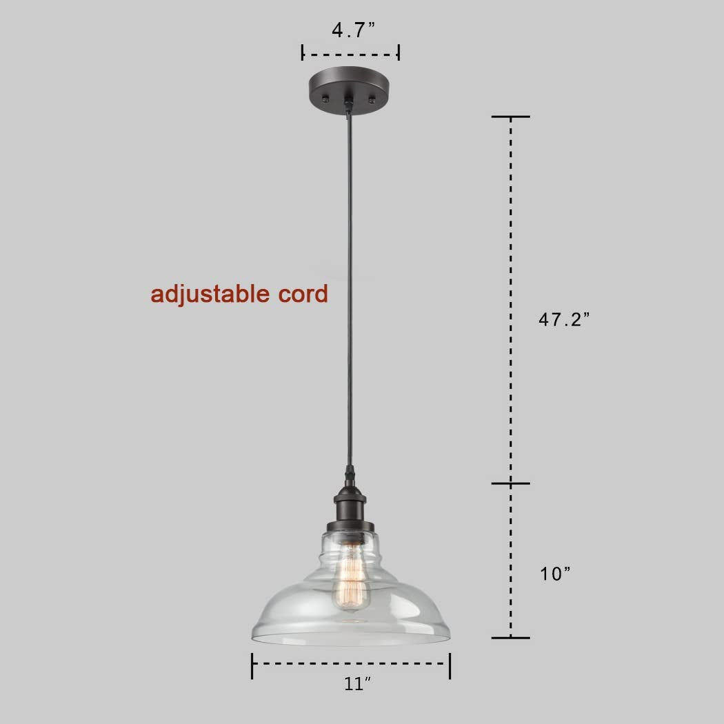 Ecopower Industrial Edison Vintage Style 1-Light Pendant Glass Hanging Light Kitchen Island Dining Pendant Lighting