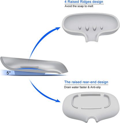 Silicone Soap Dish for Bathroom,Bar Soap Holder for Shower with Draining Tray, Waterfall Soap Tray for Kitchen Sink, Set of 4