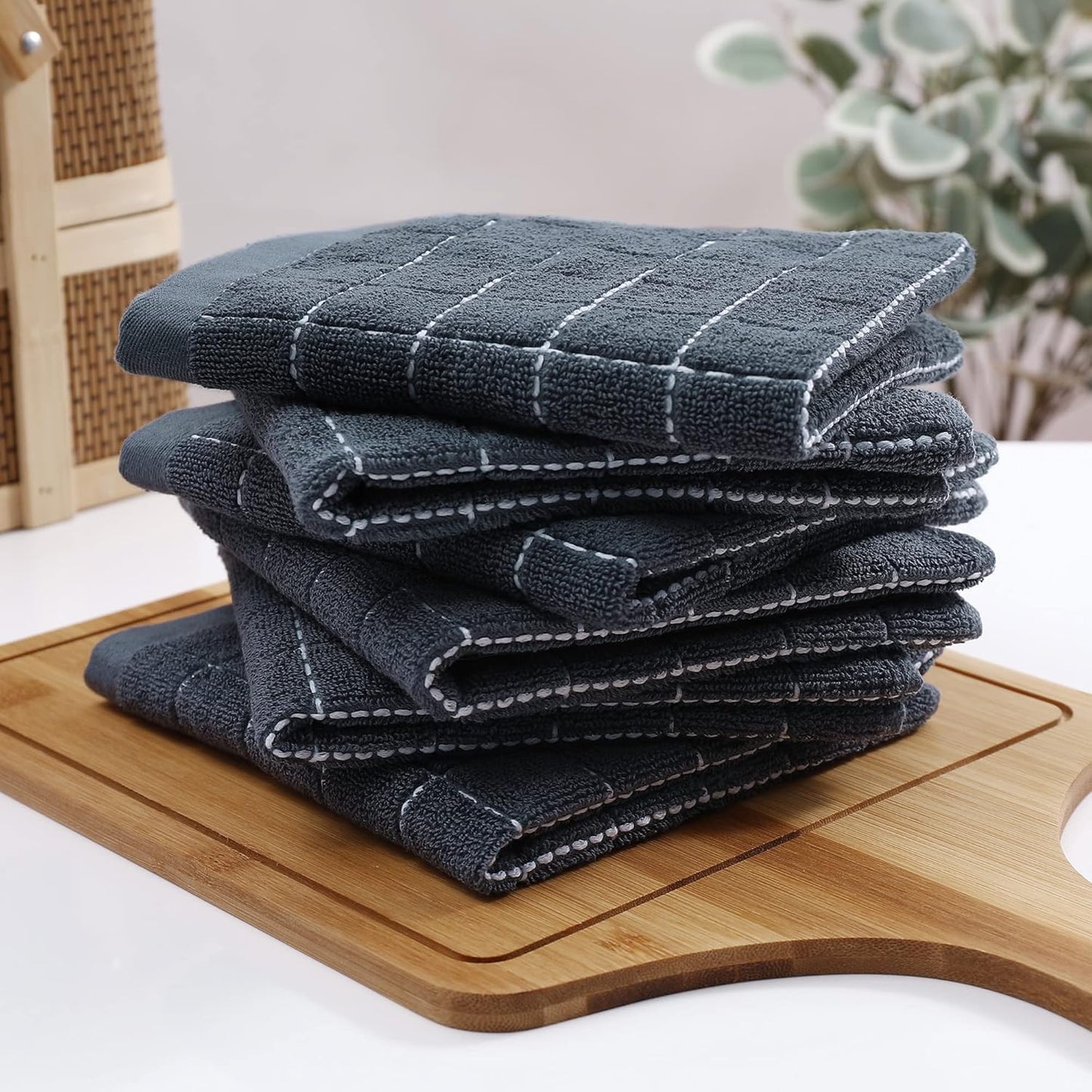 100% Cotton Terry Kitchen Dish Cloths, Ultra Soft and Absorbent Dish Towels for Kitchen, Suitable for Drying and Washing Dishes, 6 Pack, 12 X 12 Inches, Dark Grey