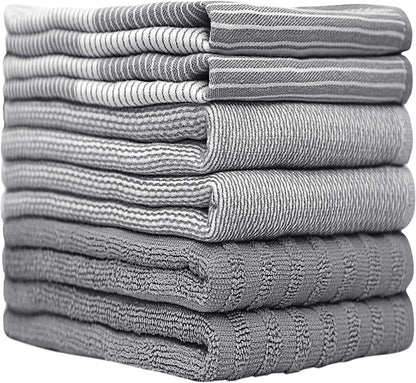 Premium Kitchen Towels (20”X 28”, 6 Pack) | Large Cotton Kitchen Hand Towel | Flat & Terry Dish Cloths | Highly Absorbent Tea Towels Set with Hanging Loop | Gray