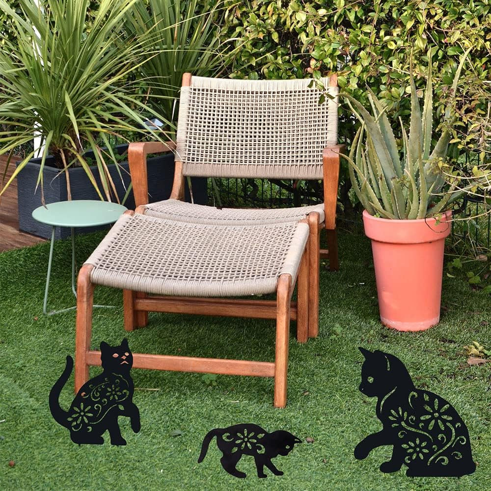 Cat Garden Metal Stakes - Black Cat Silhouette Stake for Yard, Garden Outdoor Spring Decor- Set of 3 Metal Animal Lawn Decorations, Cat Gifts for Cat Lovers