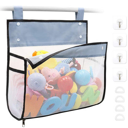 Bath Toy Organizer Multiple Ways to Hang, Extra Large Opening Bathroom Toy Holder, Bottom Zipper Bathtub Toy Storage Bag (Black)