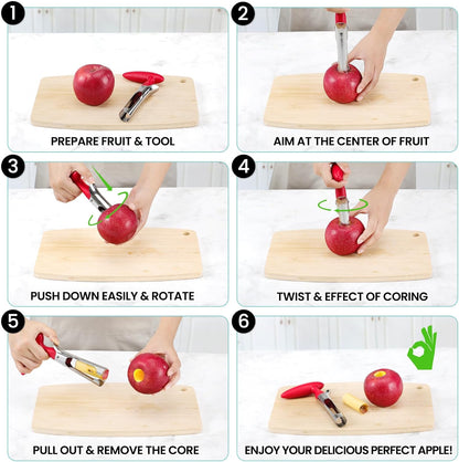 Premium Apple Corer Tool - Easy to Use and Clean - Sturdy Apple Core Remover with Sharp Serrated Blades - Stainless Steel Corers for Apple and Pear - Core Fruits with Ease(Red)