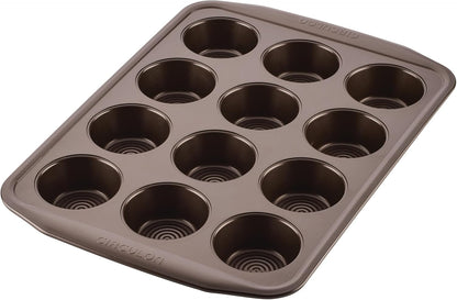 Nonstick Bakeware 12-Cup Muffin Tin, Brown, Steel