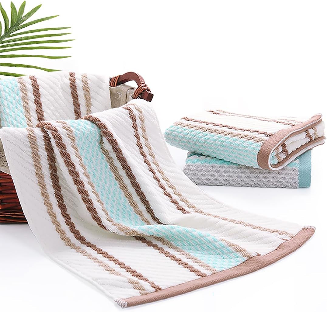 Hand Towels Set of 4 Striped Pattern 100% Cotton Soft Absorbent Decorative Towel for Bathroom 13.4 X 29.5 Inch (Green and Brown)